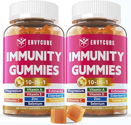 Gomitas de apoyo inmunológico 10 en 1 con equinácea 1200 mg, saúco 400 mg, vitaminas A C E selenio, cúrcuma, magnesio zinc y vitamina D3 5000IU para