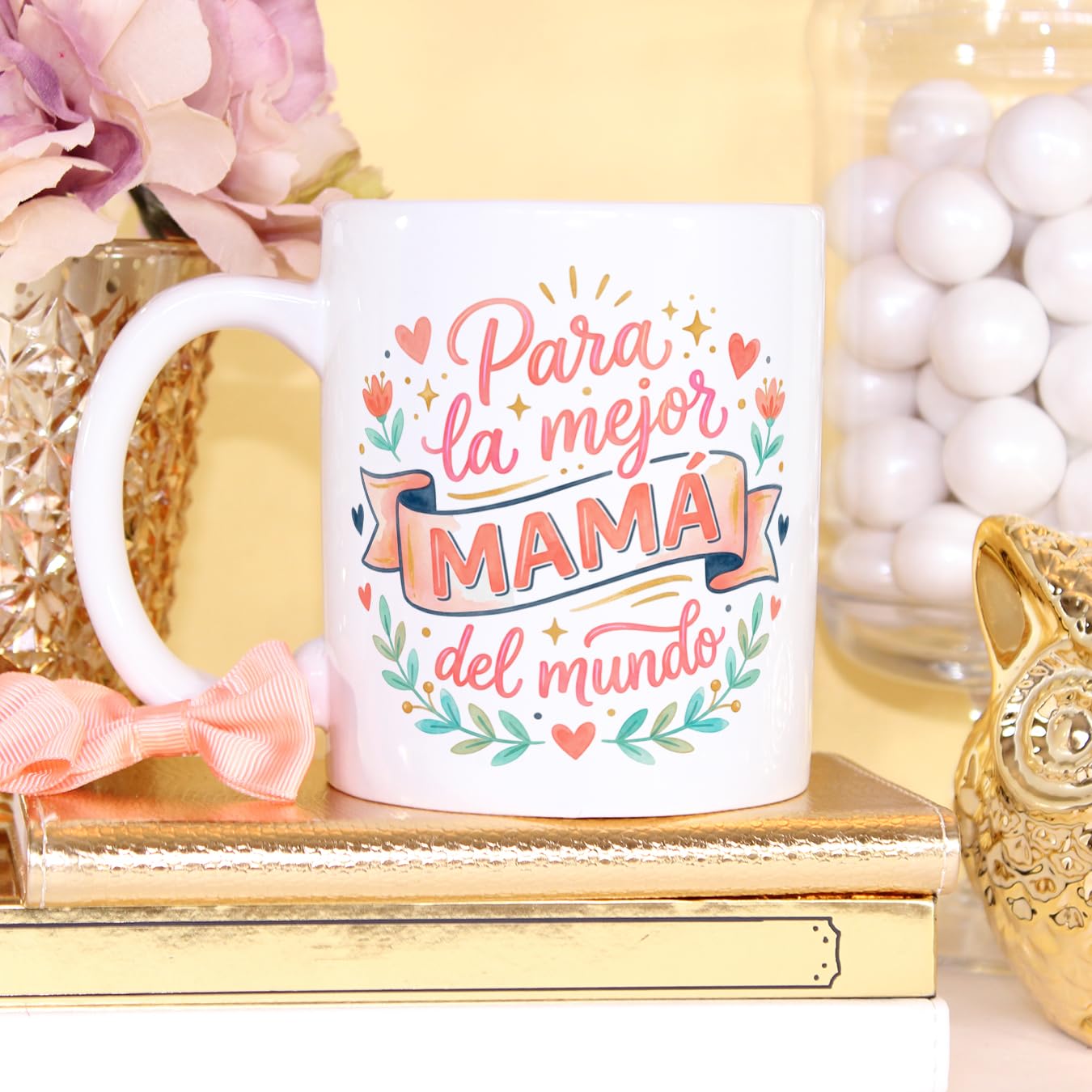 MUGFFINS Taza mamá con frase Para la mejor mamá del mundo en Español | regalo madre | 330 Ml 11 oz | Idea original para regalar | progenitores v3 — view 3