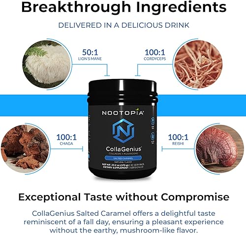 Miniatura 4 de Nootopia Collagenius v 2.0 - Polvo mezclado de 4 hongos, colágeno y superalimentos - Suplemento cerebral que apoya la concentración, la memoria, el