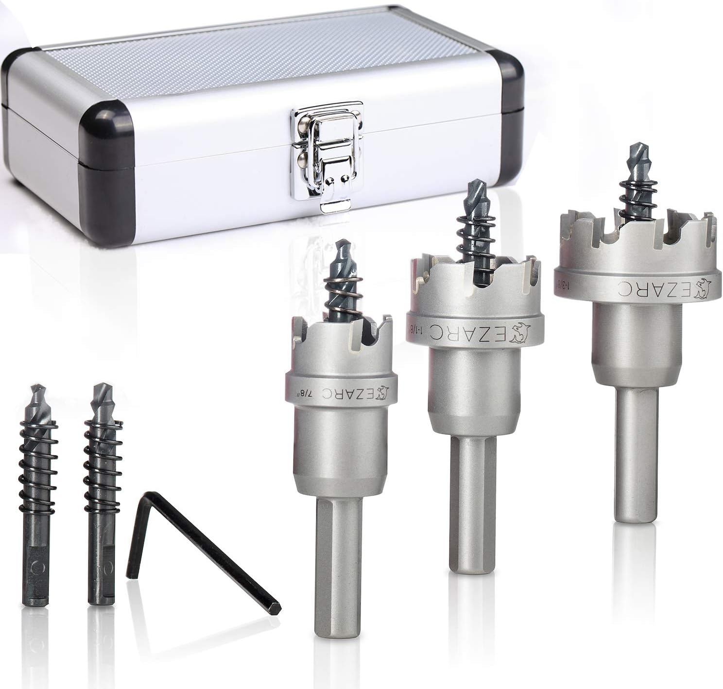EZARC Carbide Hole Saw Kit, 3 Piece Carbide Tipped Hole Cutter with Pilot Drill bit for Hard Metal, Stainless Steel, Iron, Aluminum, Alloy