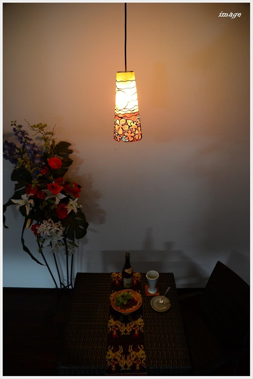 Amazon Manja Lam 0050 Su E17 40w アウトレット アジアン照明 ペンダントランプ ステンドグラス風 レジン吊り下げランプ サンセット 夕日 Manja ペンダントライト 通販