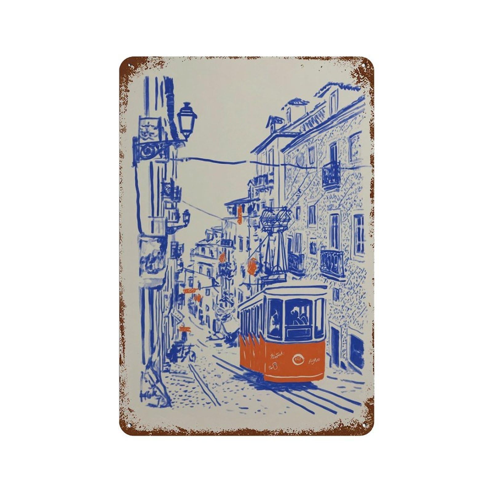 xiaoxiaoshen Lisbon Tram City Urban Travel Wall Decor Art Metal Tin Poster Modern Home Decor Art Home Bar Shop Decorations Vintage Sign 30x20cm