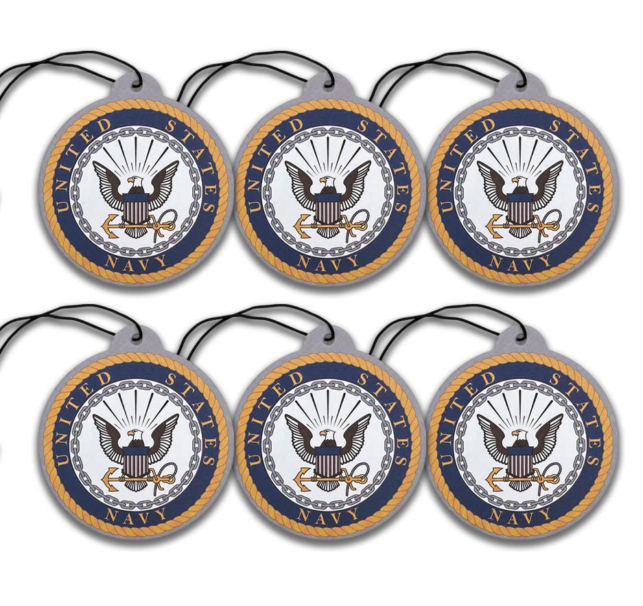 Image of Elektroplate US Navy Crest Car Air Freshener 6-Pack | Officially Licensed, Long-Lasting Arctic Patrol Scent, Vivid Naval Graphics, Versatile Hanging Design