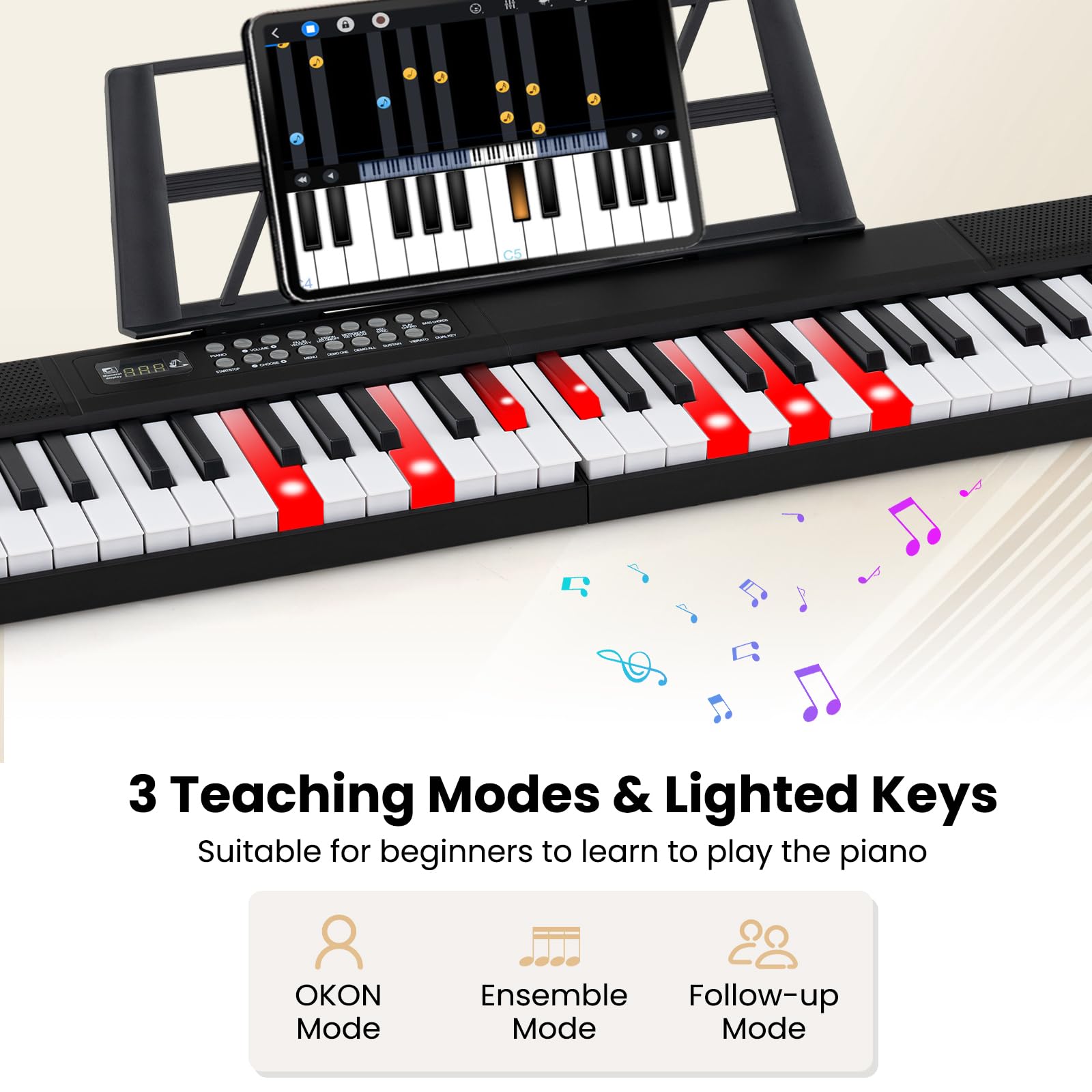 KOMFOTTEU Pianoforte Digitale 61 Tasti Pieghevole e Multifunzionale, Tastiera Elettronica Semi-Pesato, Pianola con Microfono & Doppi Altoparlanti, 3 Modalità di Insegnamento, MP3/USB/MIDI, Nero
