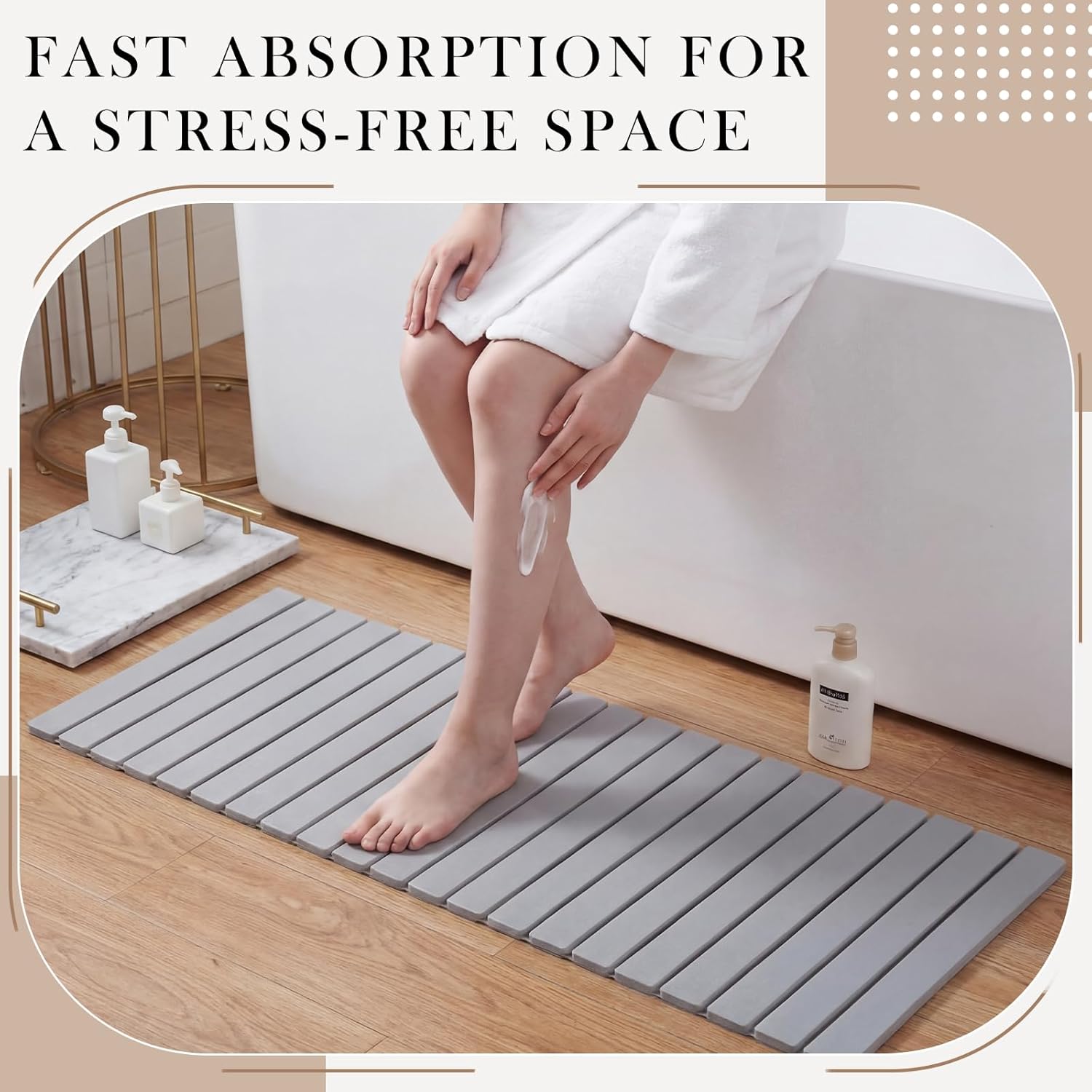 Long Foldable Stone Bath Mat 47.2"x15.7" Large Diatomaceous Earth Bath Mat with Non-Slip Rubber Base Super Absorbent Fast Drying for Bathroom Kitchen Long Roll Out Floor Mats Grey