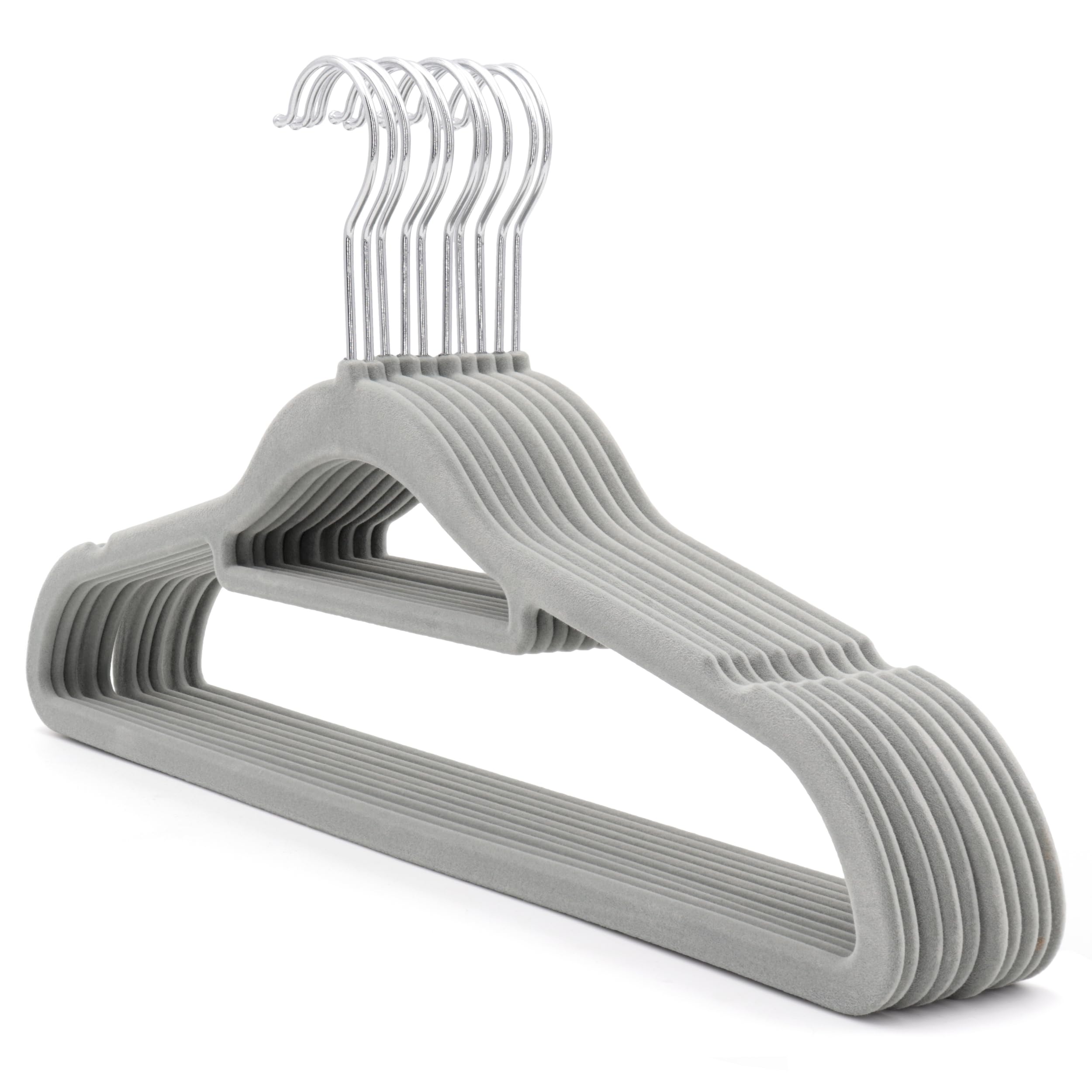 The Hanger Store 40 Grey Non-slip Flocked Velvet Space Saving Coat Clothes Hangers with Trouser Bar