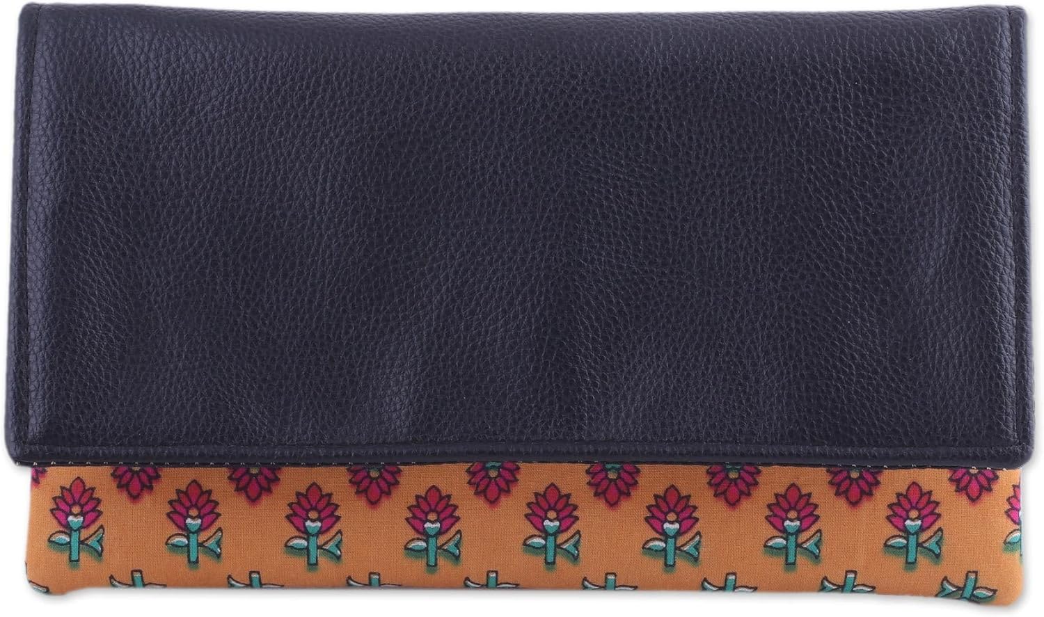 NOVICA Artisan Handmade Leather Accent Cotton Clutch with Floral Motifs from India Handbags Yellow Green Clutches Printed ' Flower Bed'