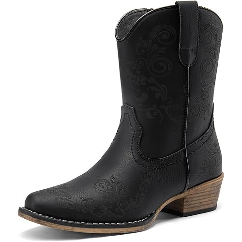 DREAM PAIRS Women's Cowboy Cowgirl Western Ankle Boots Low Chunky Heels Square Toe Fall Short Booties Shoes