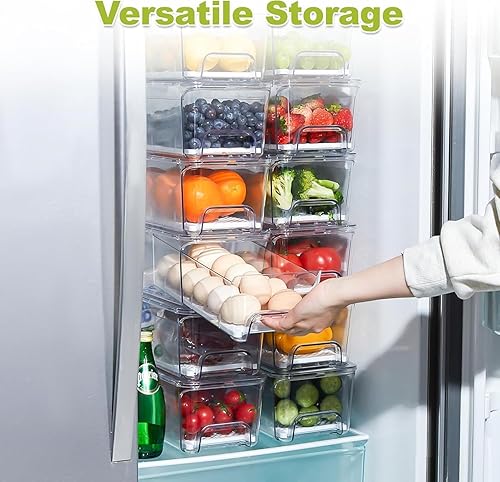 Miniatura 7 de Organizador extraíble para nevera, paquete de 2 cubos organizadores apilables para cajones de refrigerador, verduras transparentes, alimentos,