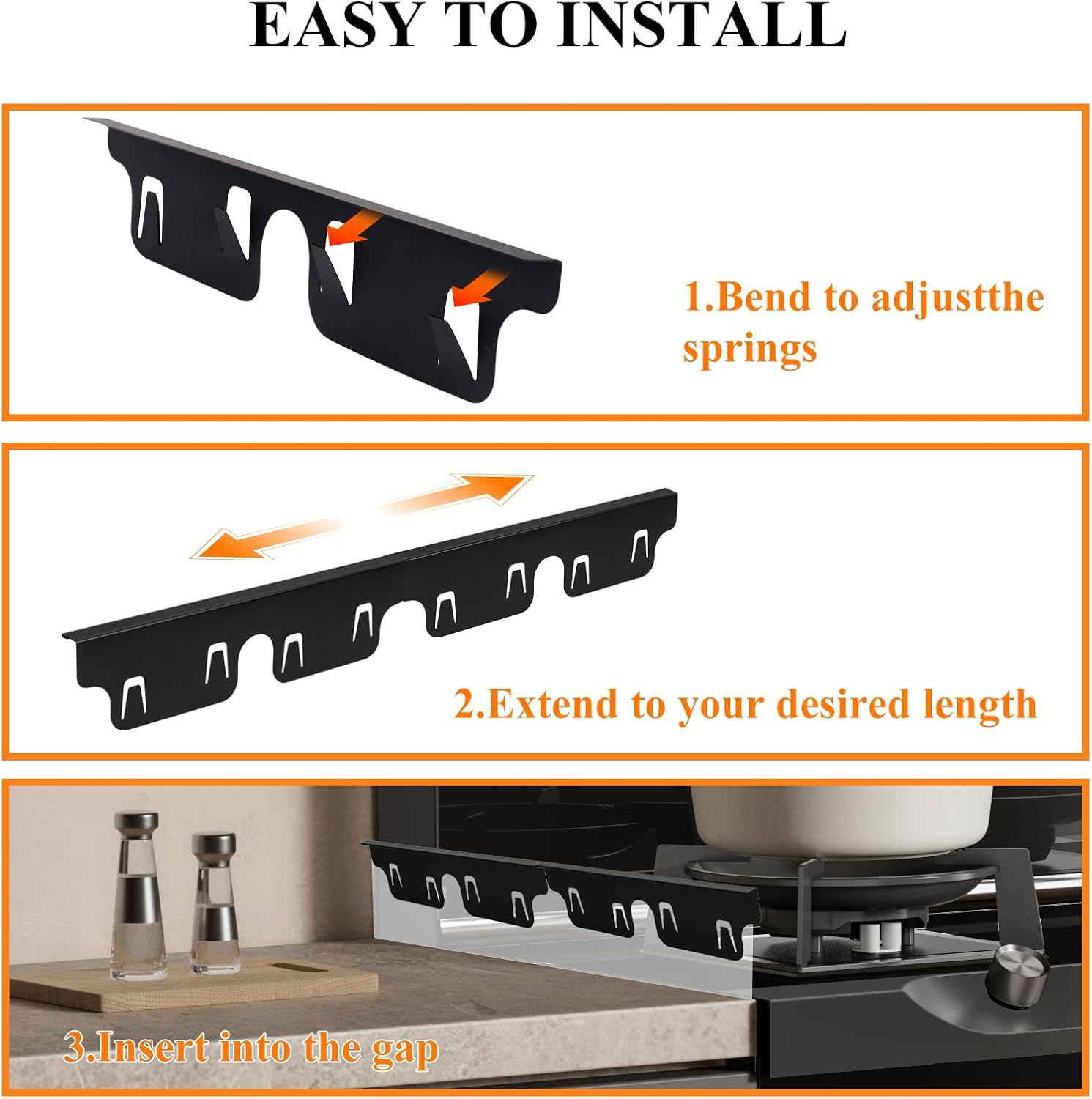 Stove Gap Covers Stainless Steel - 2Pcs Stove Gap Filler Counter Adjustable Length 13.8” to 27.6” Stove Side Gap for Oven Counter Side Gap Guard Range Trim Kit Easy Clean and Heat Resistant