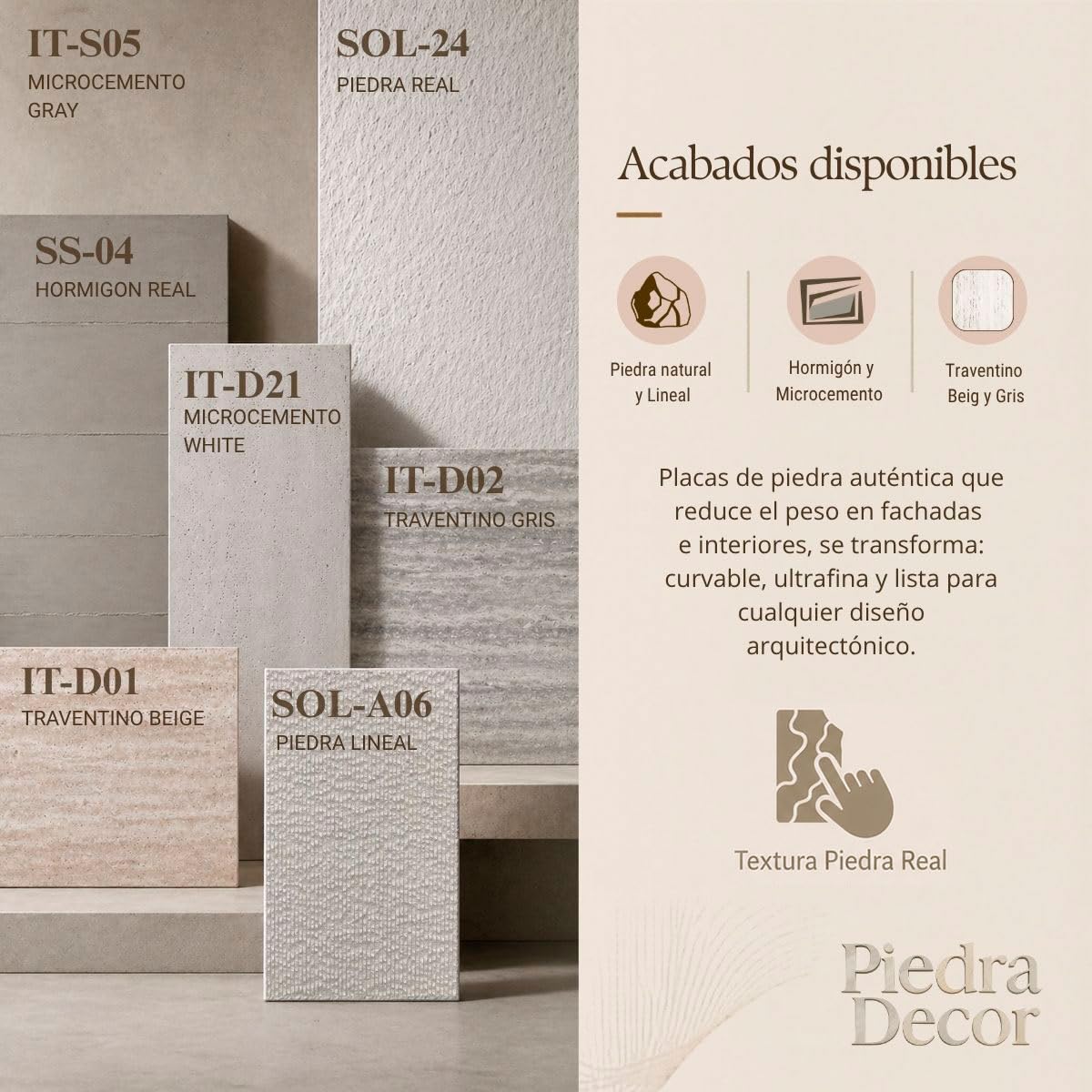 Panel piedra flexible TRAVENTINO GRIS IT-D02 60x120 cm - 3-5 mm ultrafino, ligero, curvable, resistente, interior y exterior, sin obra, textura real x4 uds acabado premium.