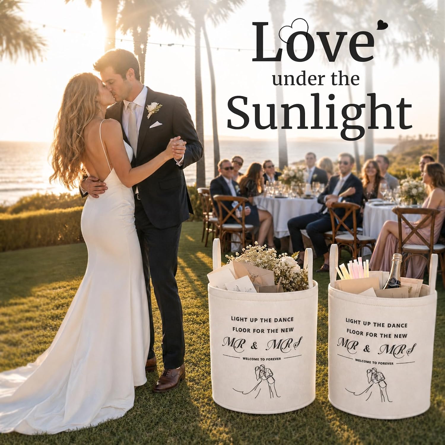 2Pcs White Wedding Baskets for Glow Sticks, Light Up the Dance Floor Basket