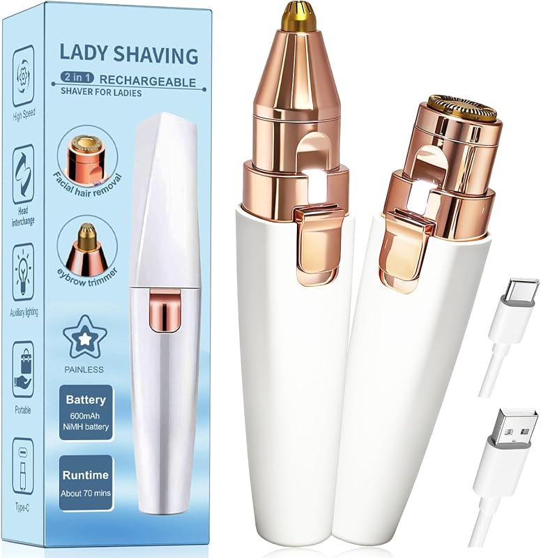 Aparador elétrico facial 2 em 1 LEUER com aparador de sobrancelhas, luz LED e bateria AA