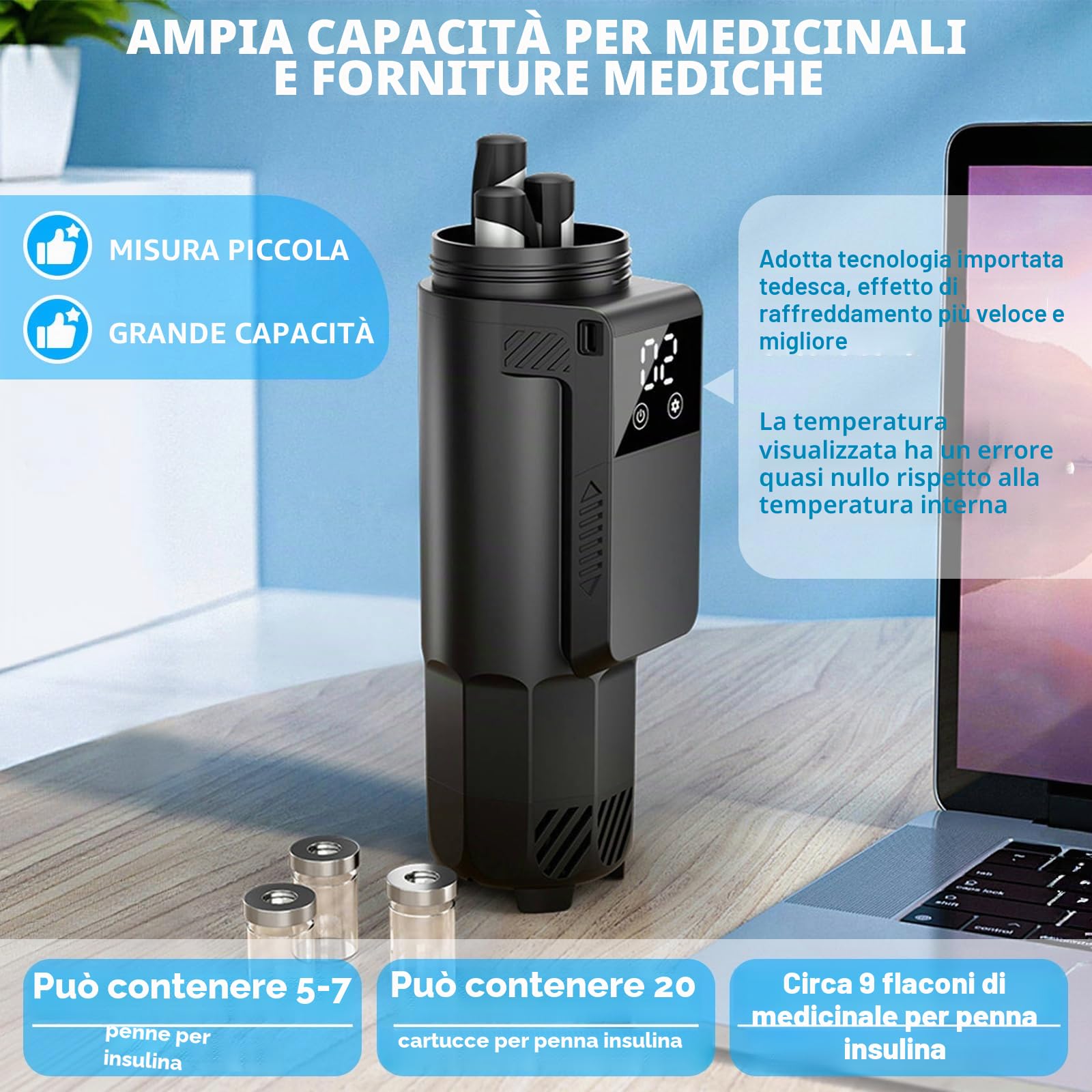 Custodia refrigerante elettrica per insulina, raffreddatore per penne | insuliniche da viaggio, 0-18℃, borsa frigo per medicinali da viaggio, borsa refrigerante USB per insulina, borsa frigo