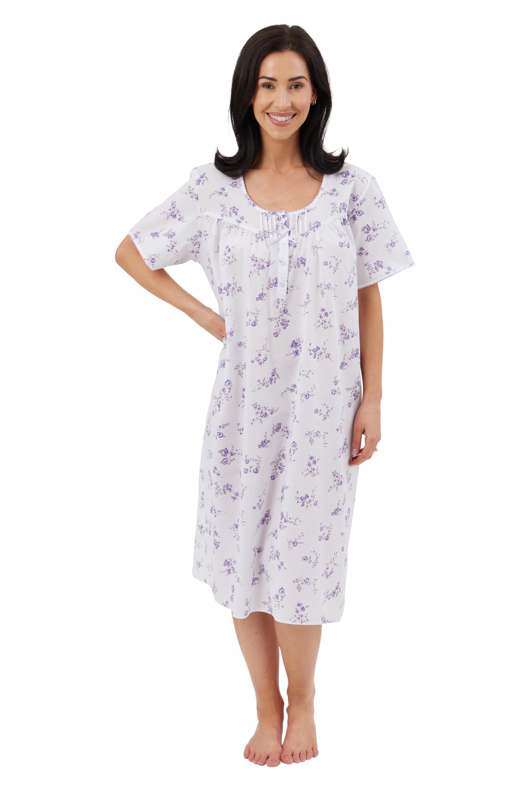 Lady Olga Ladies Poly Cotton Floral Short Sleeve Nightdresses (22-24, Purple)