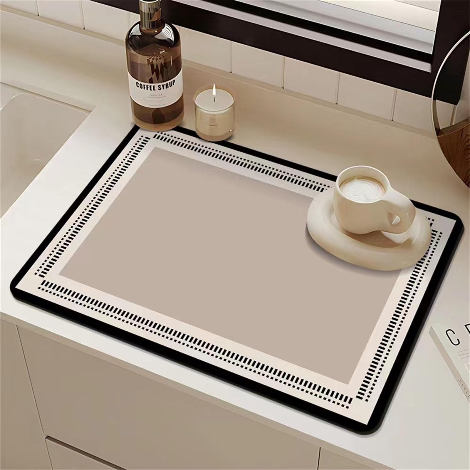 FANSU Simple Style Anti Slip Absorbent Dish Drying Mat Kitchen Sink Drainer, Quick Dry Draining Mat Coffee Machine Mat Dish Drainer Mat Diatomite Kitchen Counter Mat (Simple Style,30x40cm)