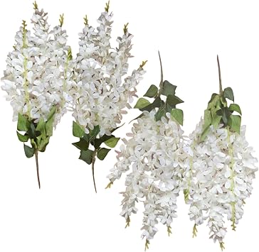 Artificial Wisteria Flowers Dense Wisteria Vine Ratta Hanging Garland Silk Flowers String 4PCS White