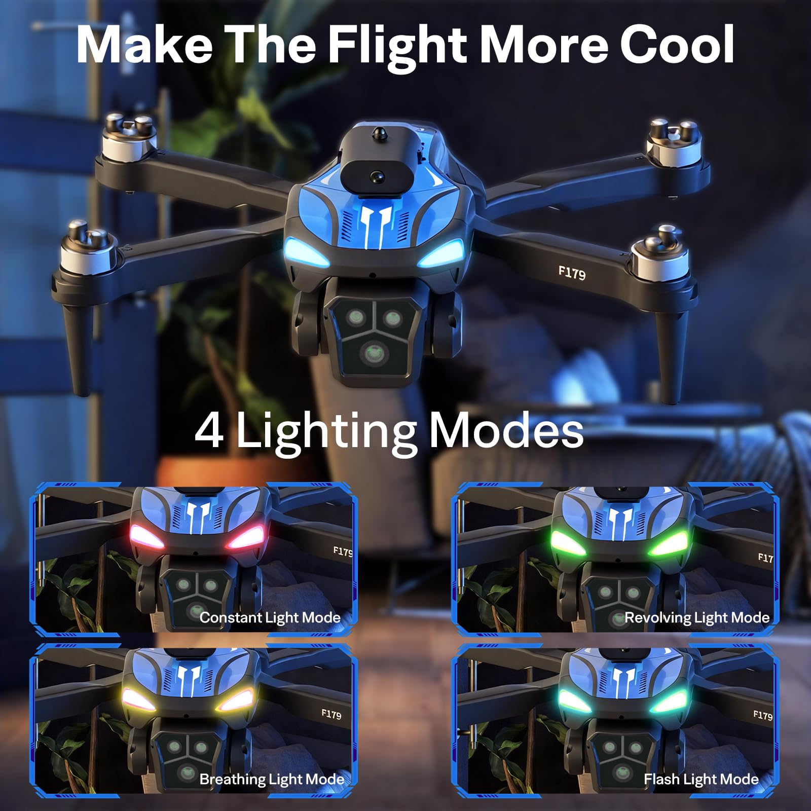 F179 Drone con Camera 1080P, Motori Brushless, Evitamento Ostacoli & WIFI, Volo Waypoint, Traiettoria, 3D Flip, Posizionamento Flusso Ottico, Lente 90°, Portatile per Adulti/Bambini/Principianti
