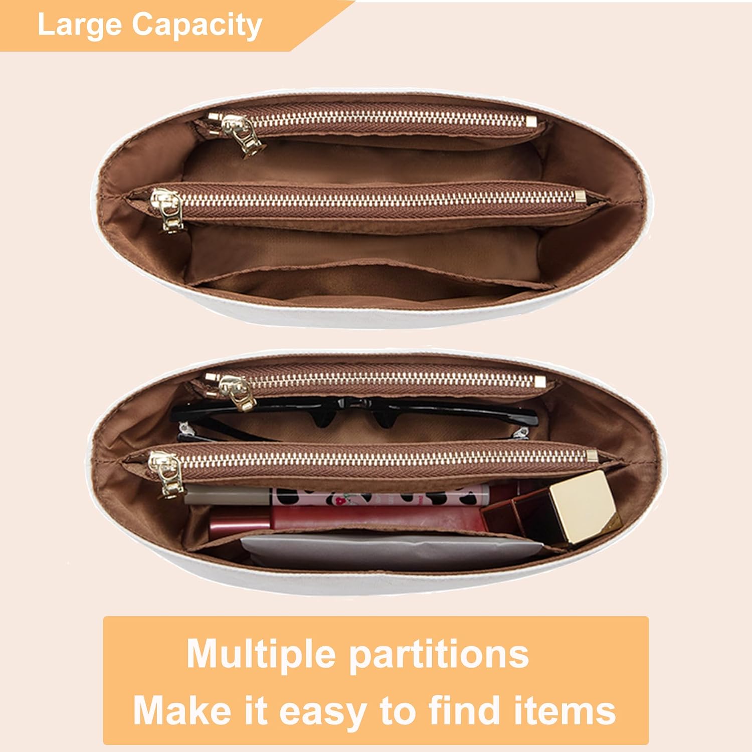 Doxo Upgraded Purse Organizer Insert,Bag Organizer Insert for Lv Neverfull BB/Mini and More, Ultra-lightweigt Waterproof DupontPaper, Keeps Tote Handbags Shaped & Neat (BB,zipper) thumbnail