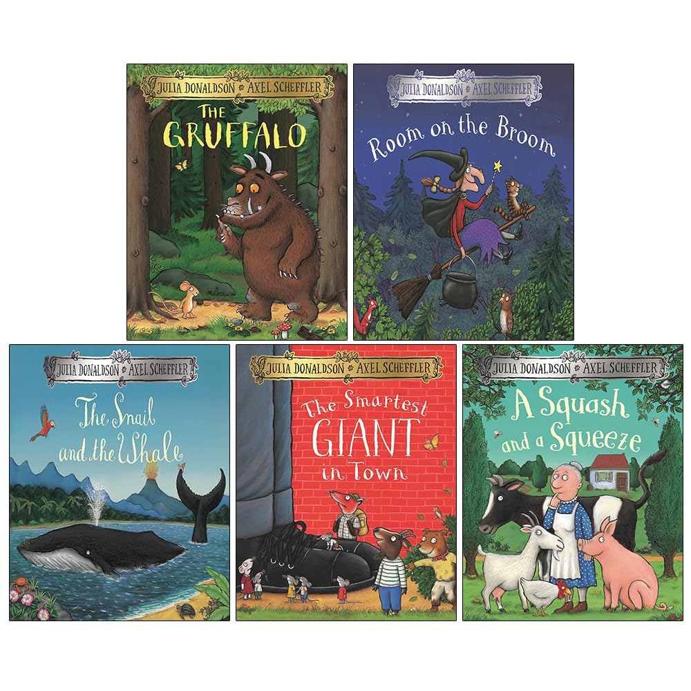 Julia Donaldson 5 Books Collection (Set 1) – The Gruffalo, Room on the Broom, The Snail and the Whale, The Smartest Giant in Town & A Squash and a Squeeze – Children’s Picture Book Set