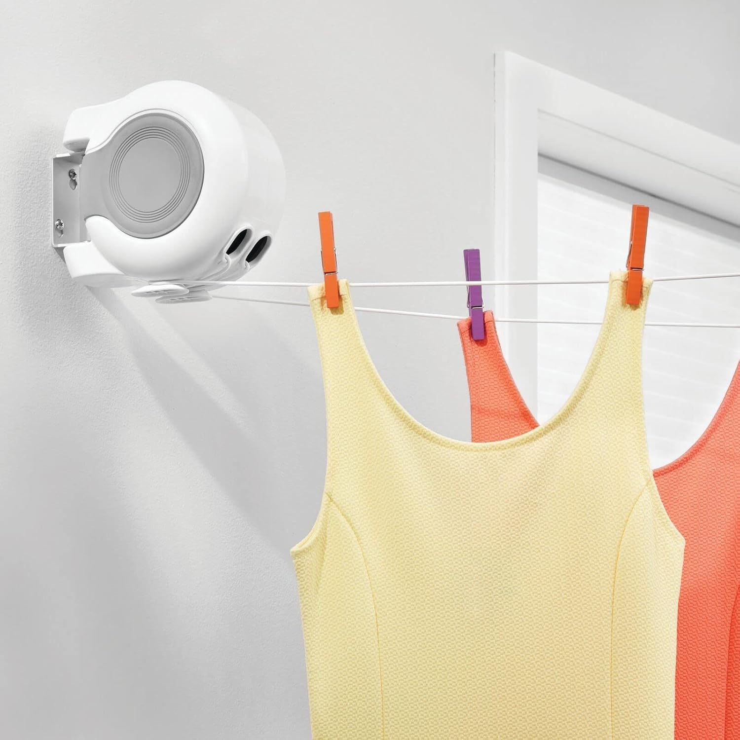 Wäscheleine Ausziehbar, Tragbar Wäscheleine Wand Wäscheschnur Wäschetrocknerlinie mit Automatischem Rollsystem Verstellbares Doppel Seil für Balkon Garten Innen und