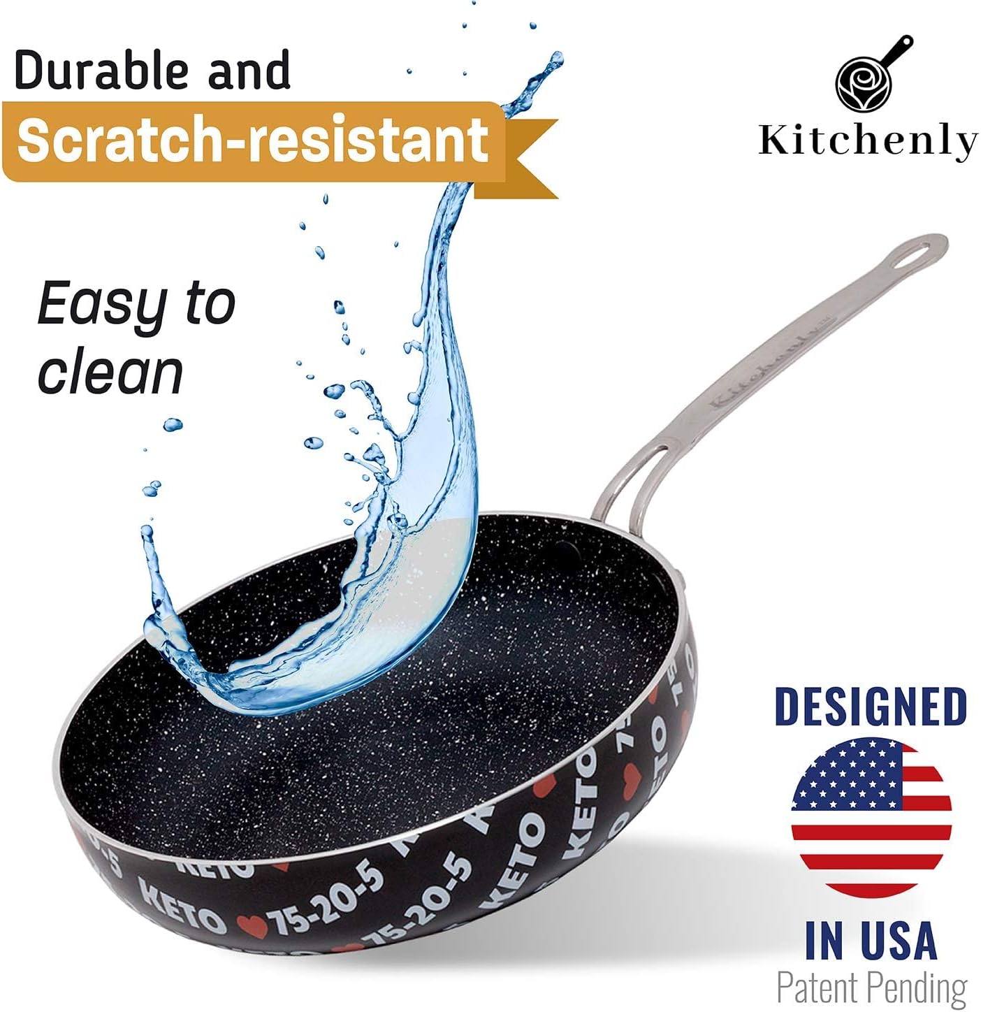 KITCHENLY™ Happy Frying Pan & Lid - Nonstick Pan, Deep Nonstick Frying Pan Stone Cookware - Oven, Electric, Gas, and Induction Compatible - 9.5 inch