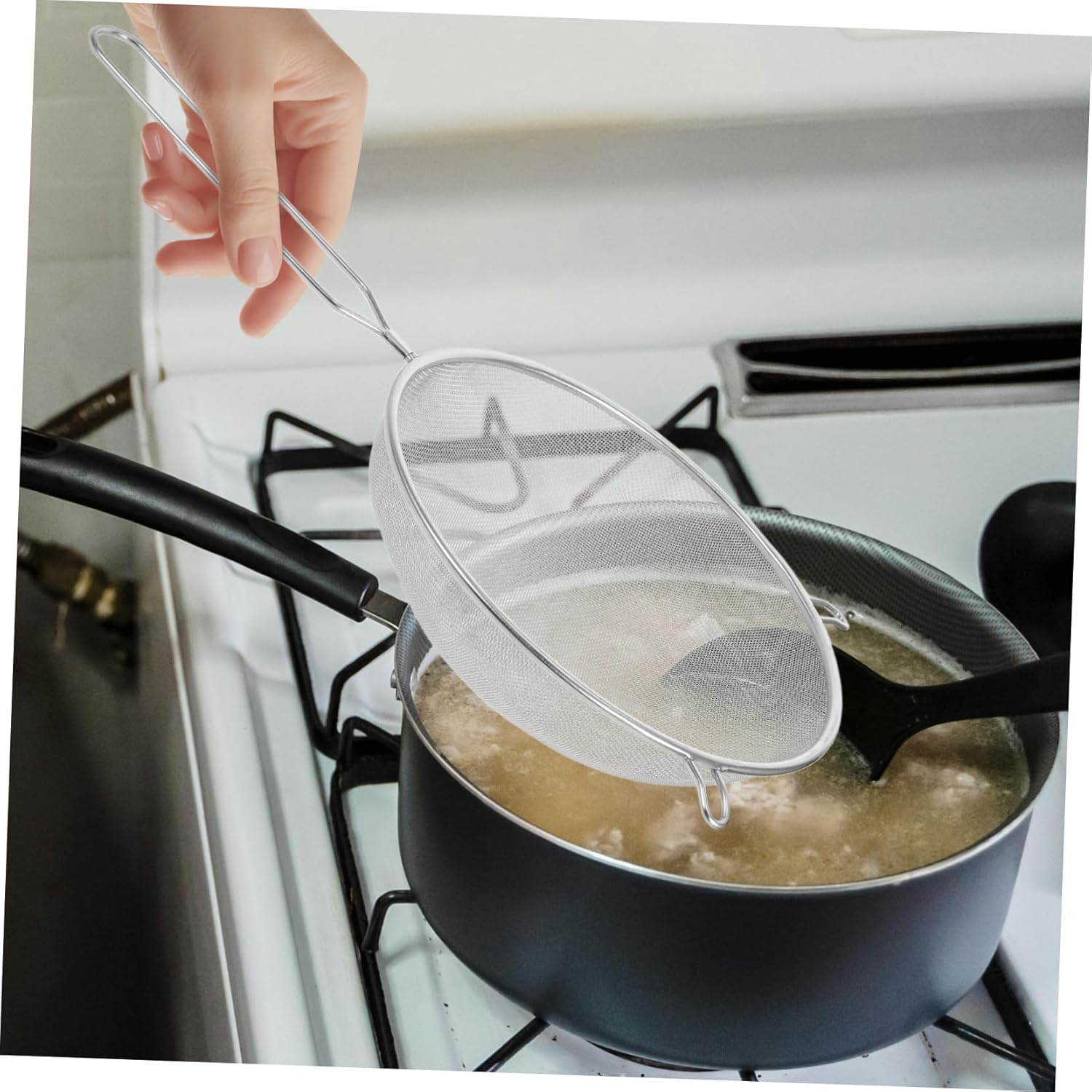 2pcs Fine Mesh Kitchen Strainer Food Serving Spoon Stainless Steel Strainer Scoop Long Handle Colander for Spaghetti Noodles