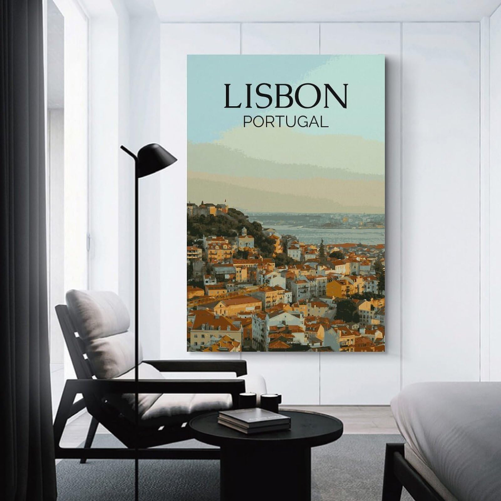 Junmoney Lisbon Travel Decorative Wall Artwork, 24x36inch(60x90cm), for Home Lounge, Bedroom Or Reading Nook, Eye Catching Artwork for Blank Walls