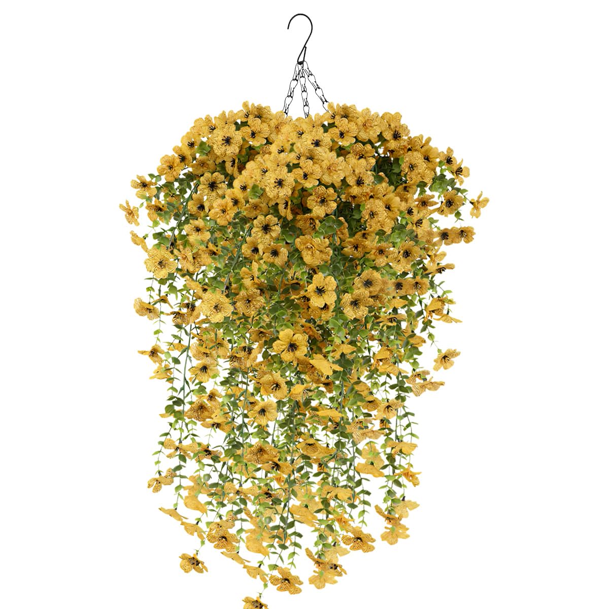 Artificial Hanging Flowers for Outdoor Spring Decoration, 4PCS Fake Silk Daisy with Eucalyptus Leaves UV Resistant Look Real Faux Flowers for Outside