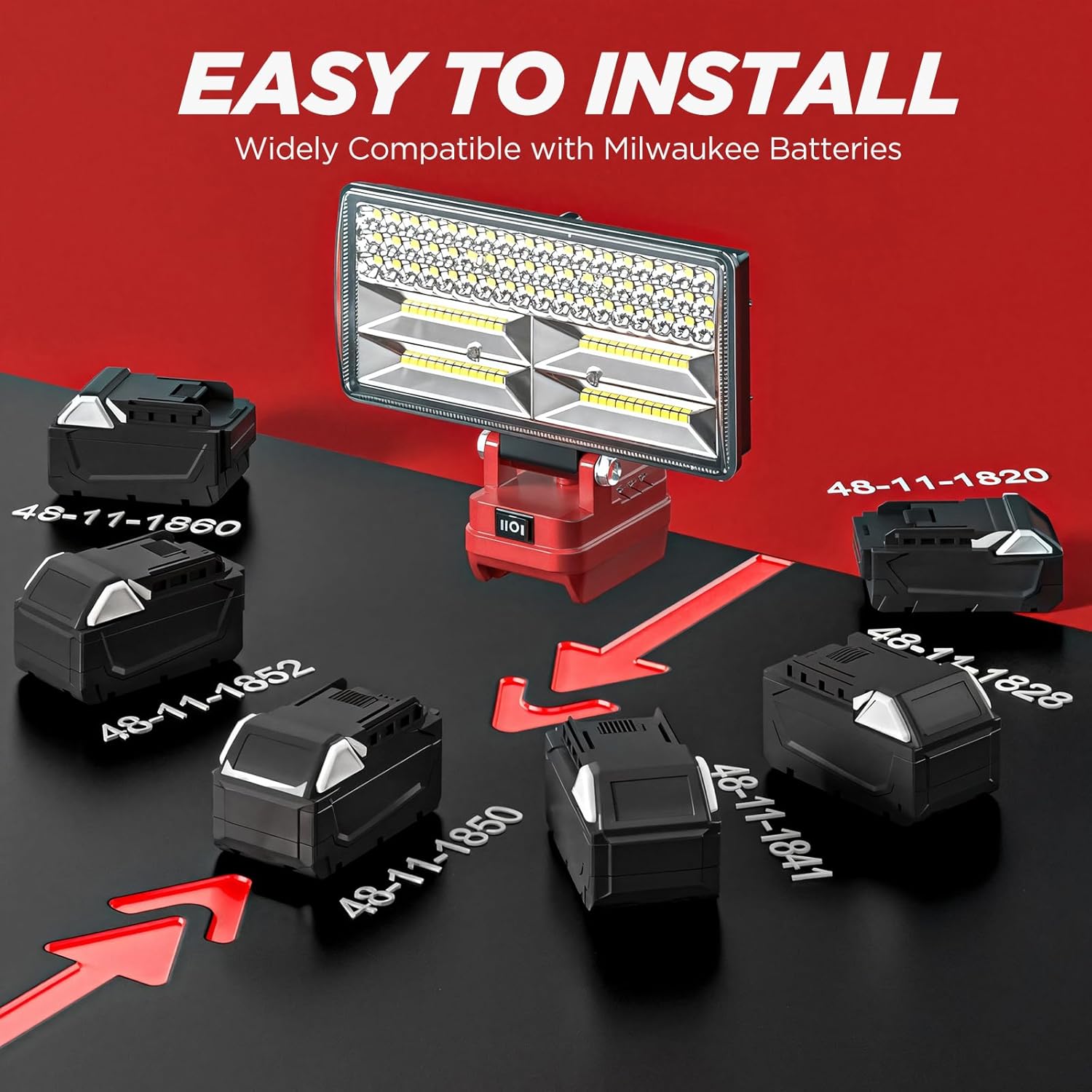 LED Work Light Compatible with Milwaukee m18 18V Battery, 96W 12000LM Cordless Work Light with 2 USB Charging Port, 145° Adjustable Angle Portable Home Light Accessory Flashlight(Battery NOT included)