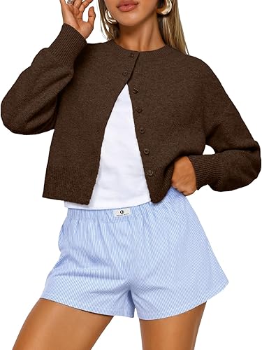 Trendy Queen Cropped Cardigan Sweaters for Women Lightweight Crop Knit