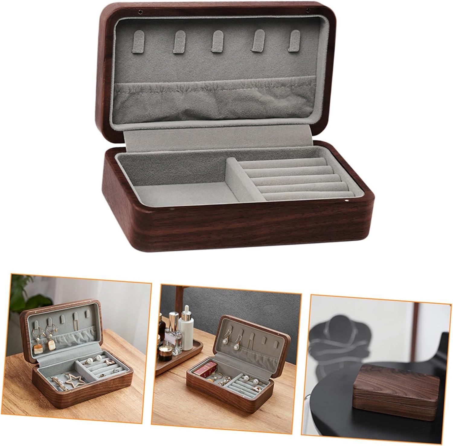 Walnut Jewelry Storage Case Retro Portable Travel Box for Rings Bracelets image 5