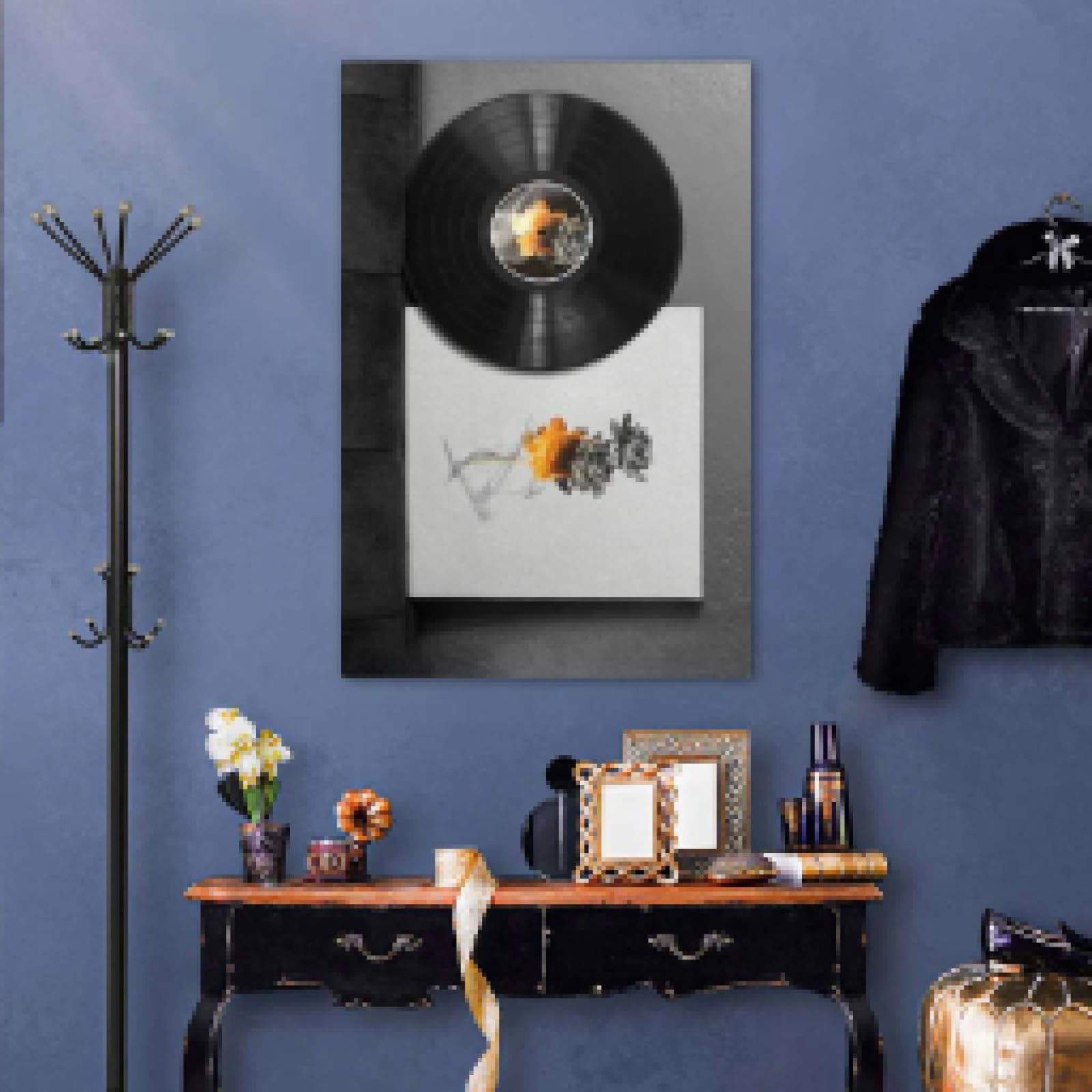 BMGKYAGL Poster di dischi in vinile retrò, stampe su tela con rose astratte, quadro da parete per soggiorno, arredamento moderno per la casa, cornice 40x60 cm