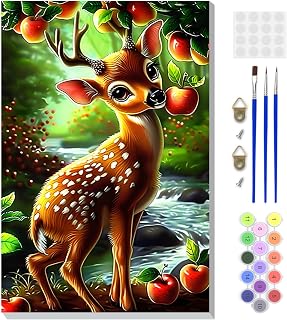 DOMROM Framed Paint by Numbers Kit for Adults, Cute Fawn DIY Paint by Number Kits on Canvas, Easy Animal Painting by Numbers for Home Wall Decor Gift 8x12 Inch