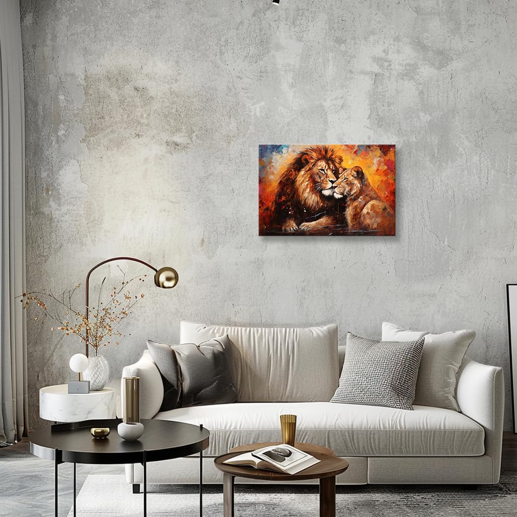 Lnzinro Lion and Lioness Wall Art Framed Pictures Prints Retro Abstract Lion Lioness Wall Art Animal Poster for Room Decor 12x18 inches - Image 3