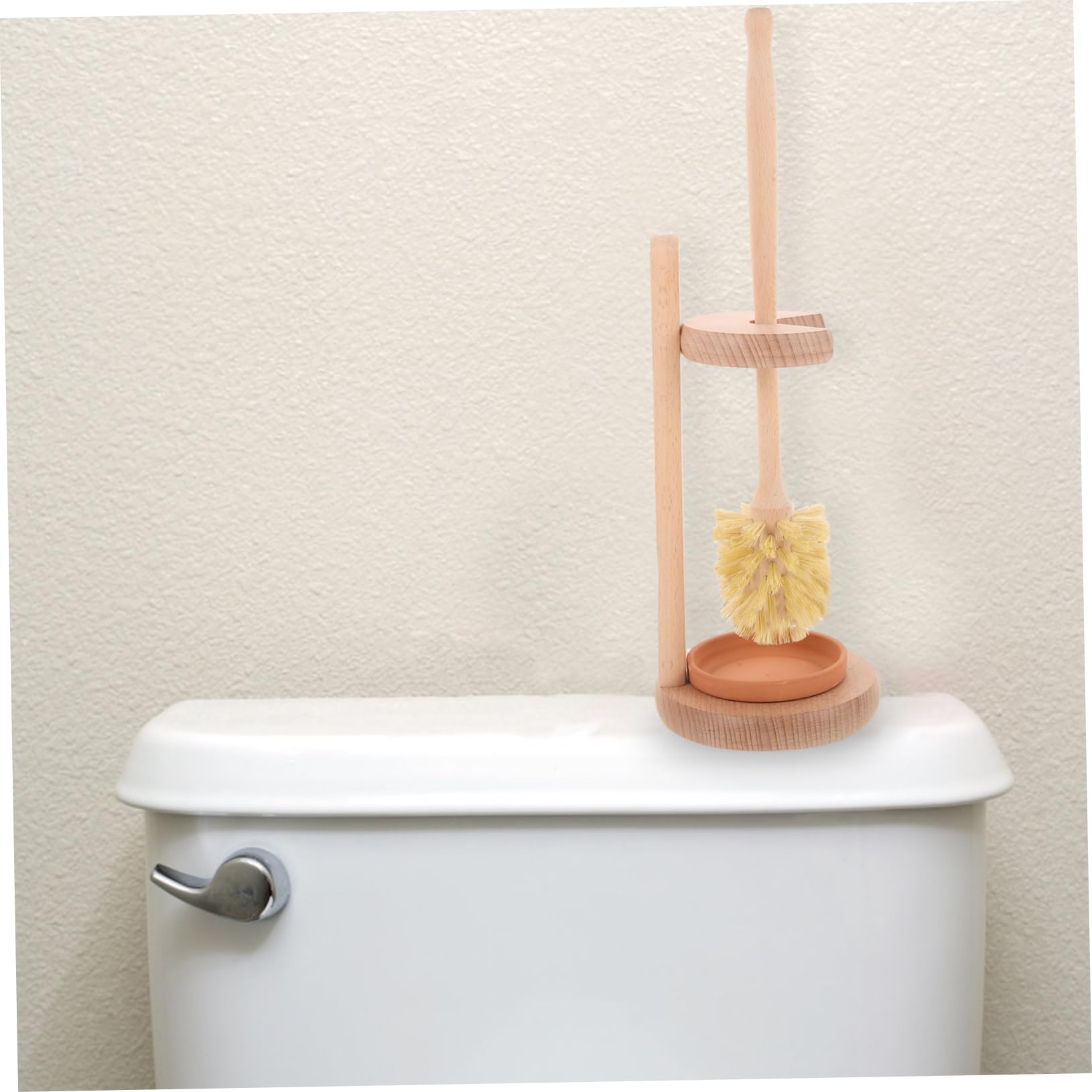 VALICLUD Juego de Escobilla Cepillo de Limpieza para Baño para Inodoro con Soporte de Madera y Cerámica Que No Daña Superficies y Limpia sin Dejar Rincones