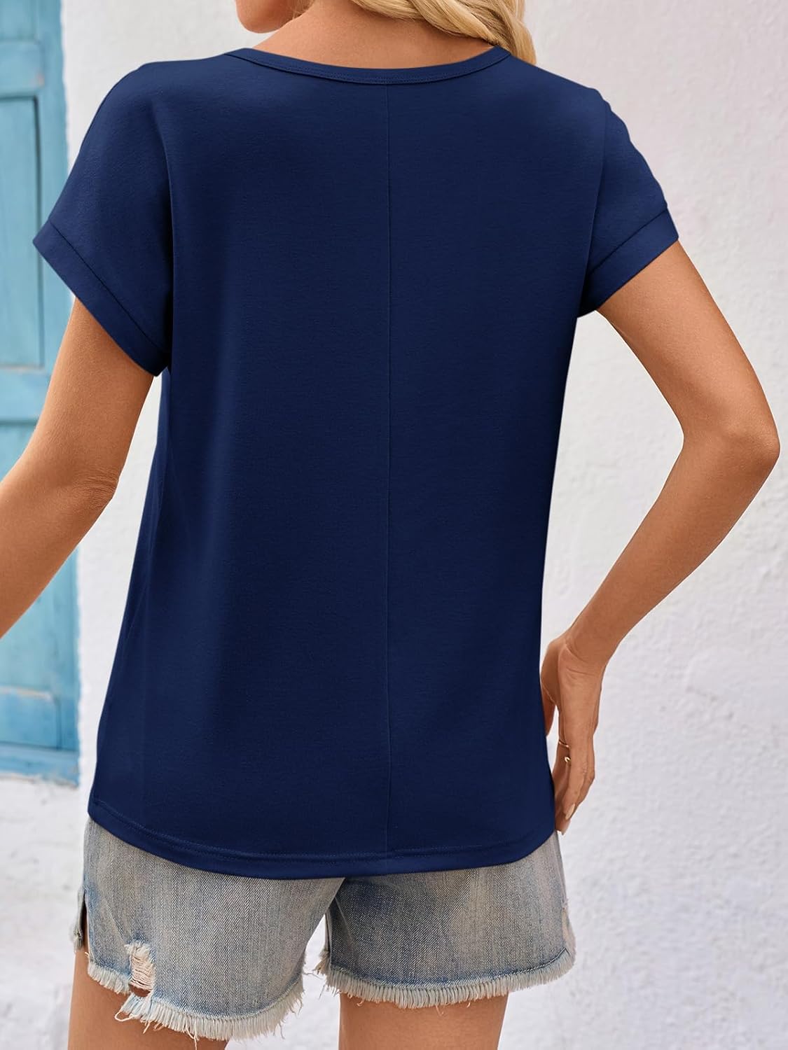 Imily Bela Womens Summer Tops Dressy Casual Short Sleeve Lace Trendy Shirts Crewneck T Shirt Hollow Out Loose Blouses - Image 3