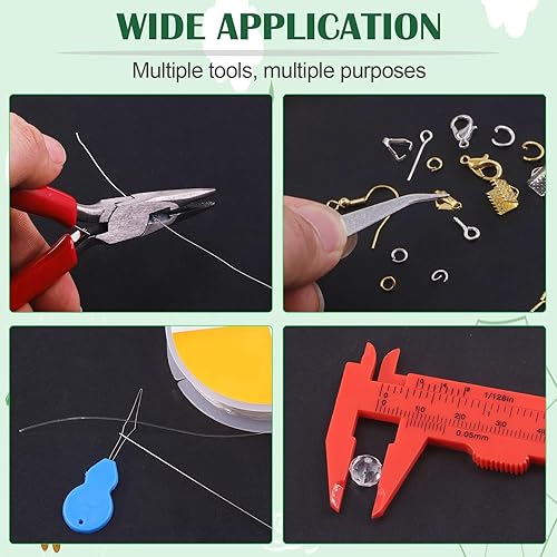 Miniatura 6 de Keadic El kit de 1250 piezas de suministros para fabricación de joyas contiene 10 colores de cuentas de cristal de cristal, alicates de joyería,