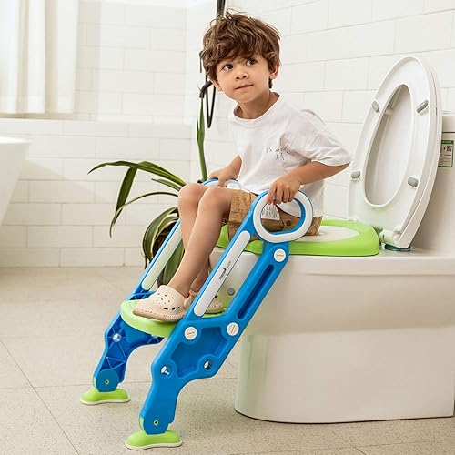 Miniatura 7 de Asiento de inodoro de entrenamiento para ir al baño con escalera de taburete para niños y niñas silla de asiento de entrenamiento con asas asiento