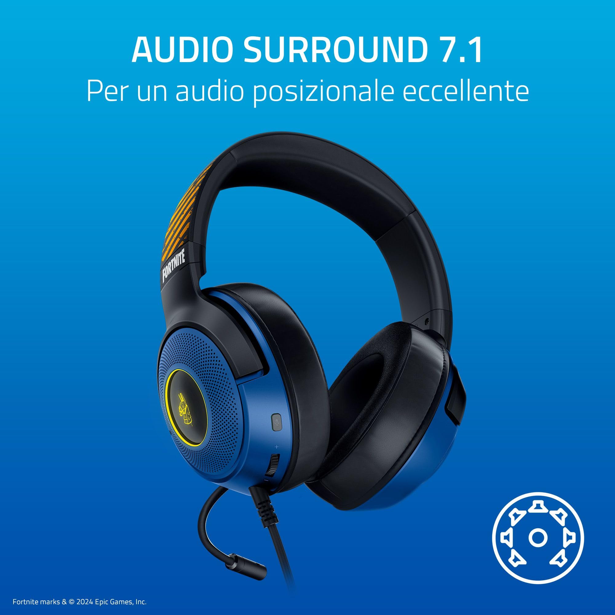 Razer Kraken V3 X - Cuffie da gioco USB cablate edizione Fortnite (cuffie ultraleggere, Driver TriForce da 40 mm, microfono HyperClear, RGB) Fortnite