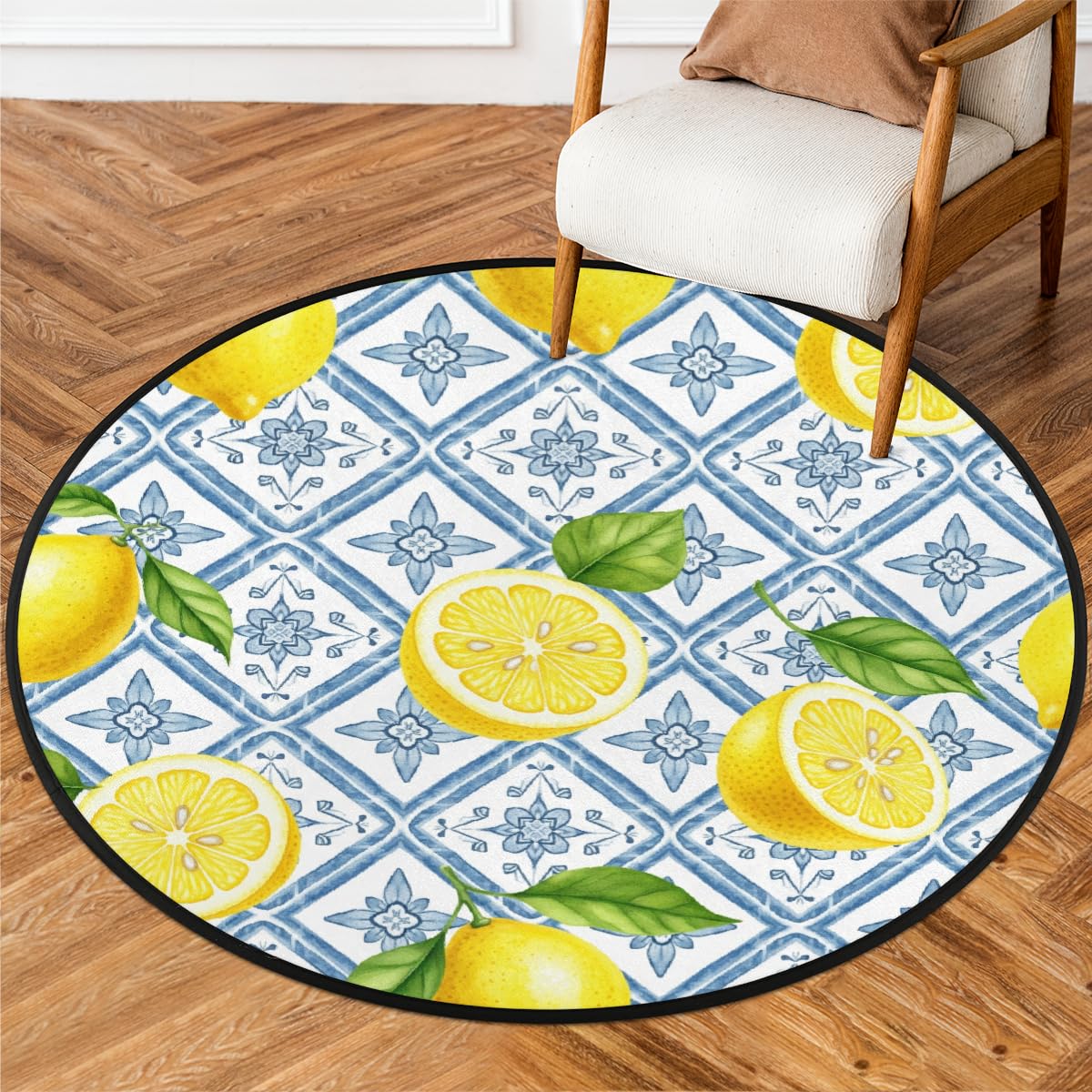 Tapis lavable bleu citron 90 cm antidérapant pour chambre et canapé