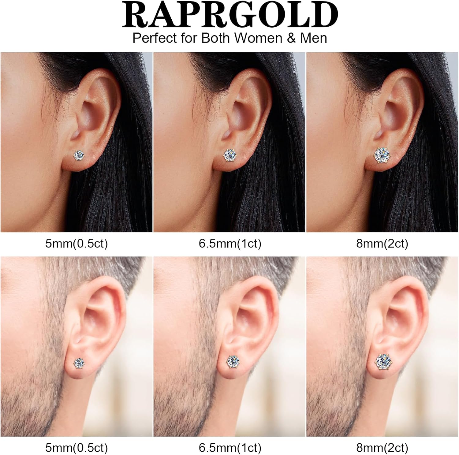 Moissanite Stud Earrings for Men, 18K White/Yellow Gold Plated Solid 925 Sterling Silver Earring Hypoallergenic Dainty Flat Back 1.0CT-4.0CT D Color Moissanite Simulated Diamond Earrings Jewelry for Women Men - Image 4