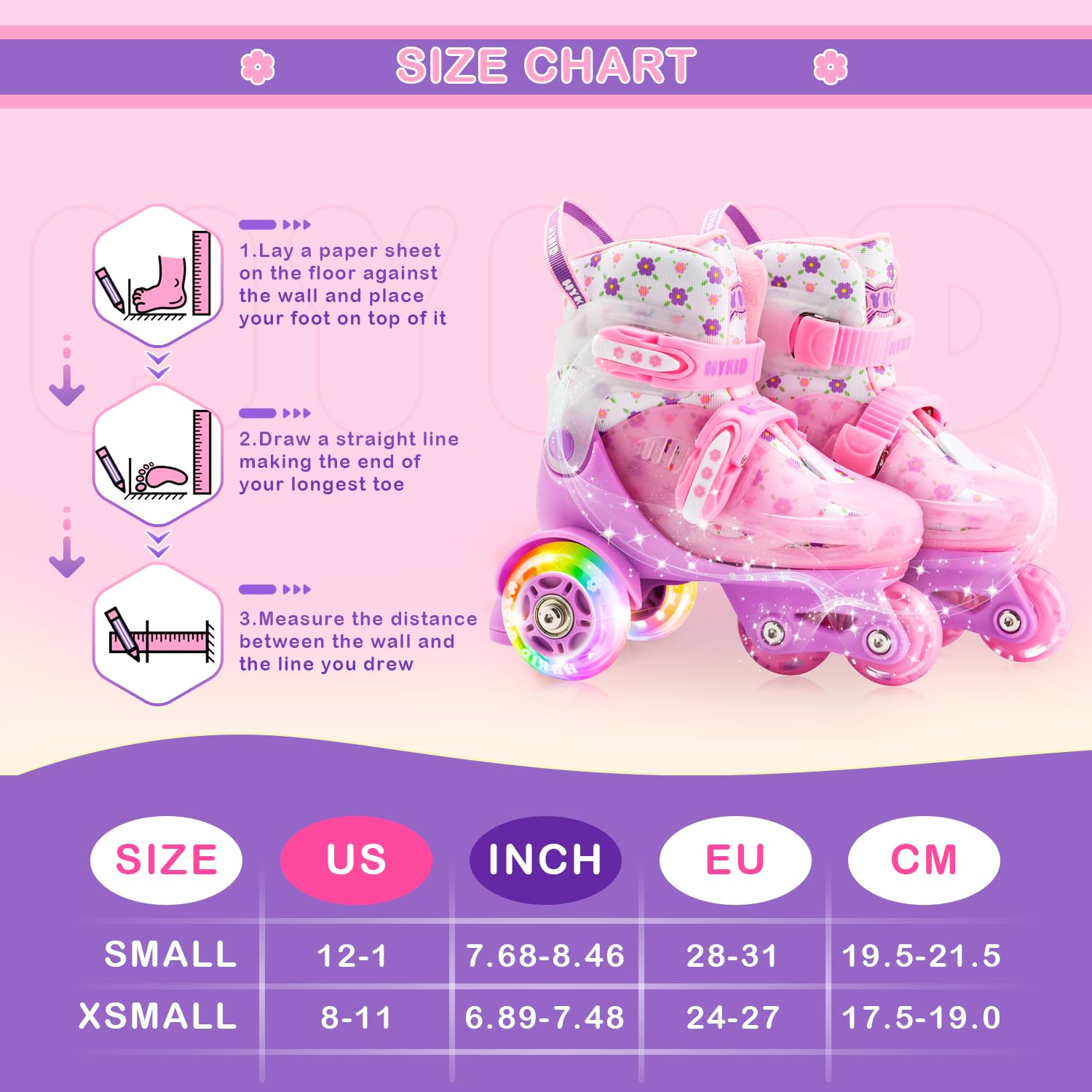 Roller Enfant Fille Patins à roulettes pour Enfants, Patins à roulettes réglables pour Enfants 3 à 9 Ans, Roller Enfant Fille lumières Amusantes pour Enfants pour débutants