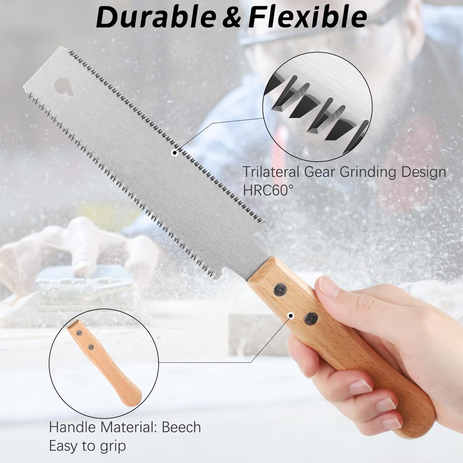Sega Giapponese Falegname, Sega Giapponese per il Taglio Fine del Legno, Sega per Legno Manuale Tirare Professionale, Doppio Edged 11/17 TPI Flush Cut Saw, per Trimming Pruning Woodworking