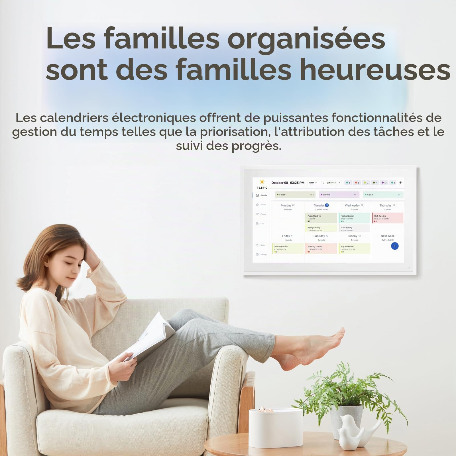 ISTOYO Calendrier Numérique, Calendrier Mural électronique Intelligent de 39,6 cm/ 15,6 pouces avec Photos pour le Partage Vidéo, Plans Simplifiés de Famille/Bureau/école/événement