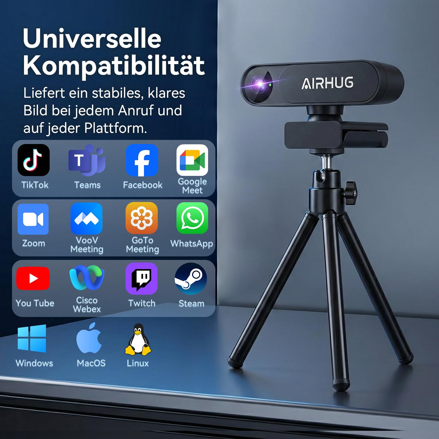 AIRHUG 4K UHD USB-Webcam ohne Mikrofon mit Sichtschutzabdeckung, USB-Kamera | 16MP Sony-Sensor, PDAF-Schnellfokus, 63° Goldlinse, Auto-Lichtkorrektur, Privacy-Abdeckung für Meetings