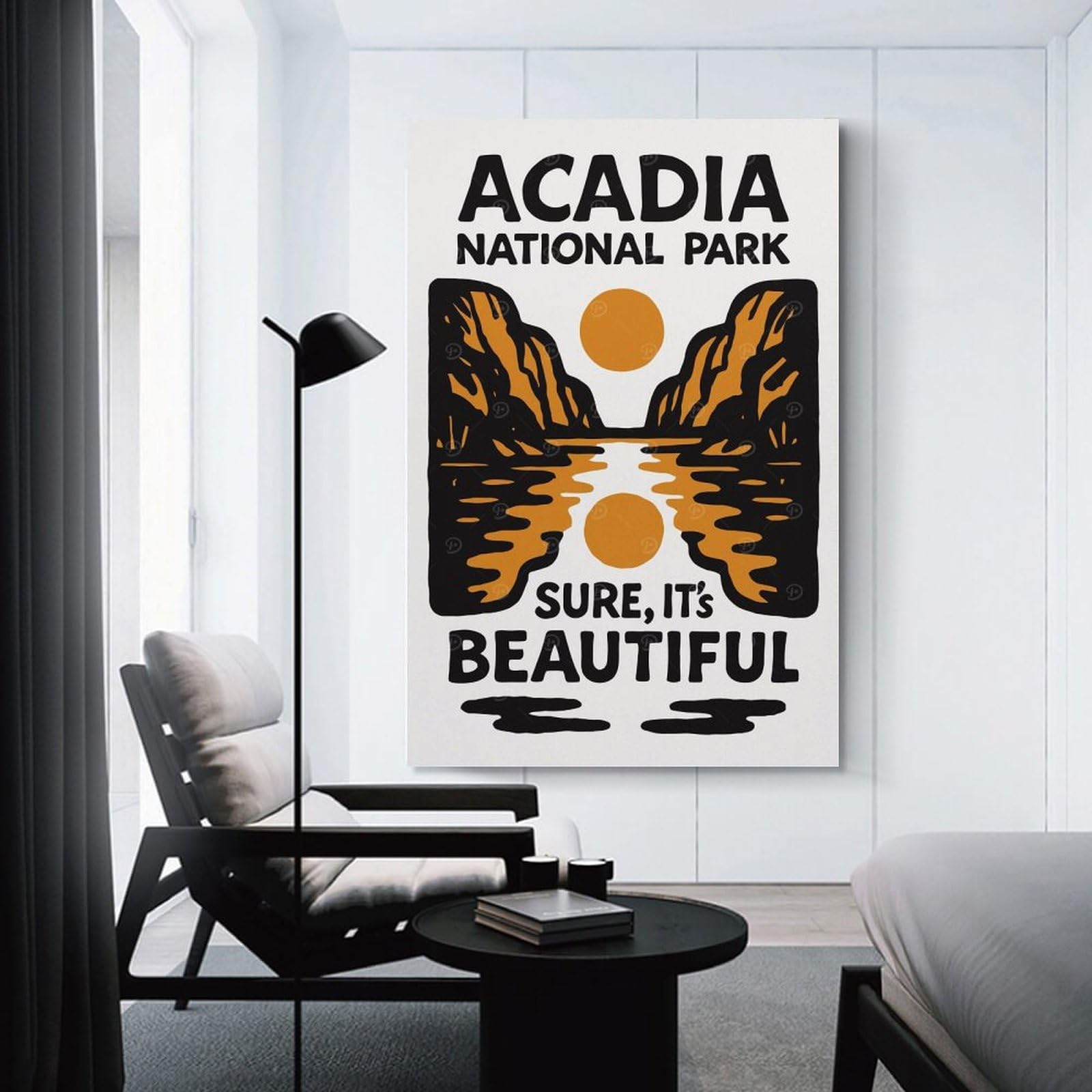 Junmoney Canvas Art Print Acadia National Park Graphic Design, 12x18inch(30x45cm), for Office, Study Or Home Workspace, Home Office Artwork with Decorative Appeal