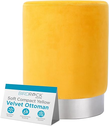 Miniatura 20 de BIRDROCK HOME Taburete otomano redondo – Diseño moderno de taburete acolchado suave – Ideal para sala de estar, dormitorio, reposapiés compacto,