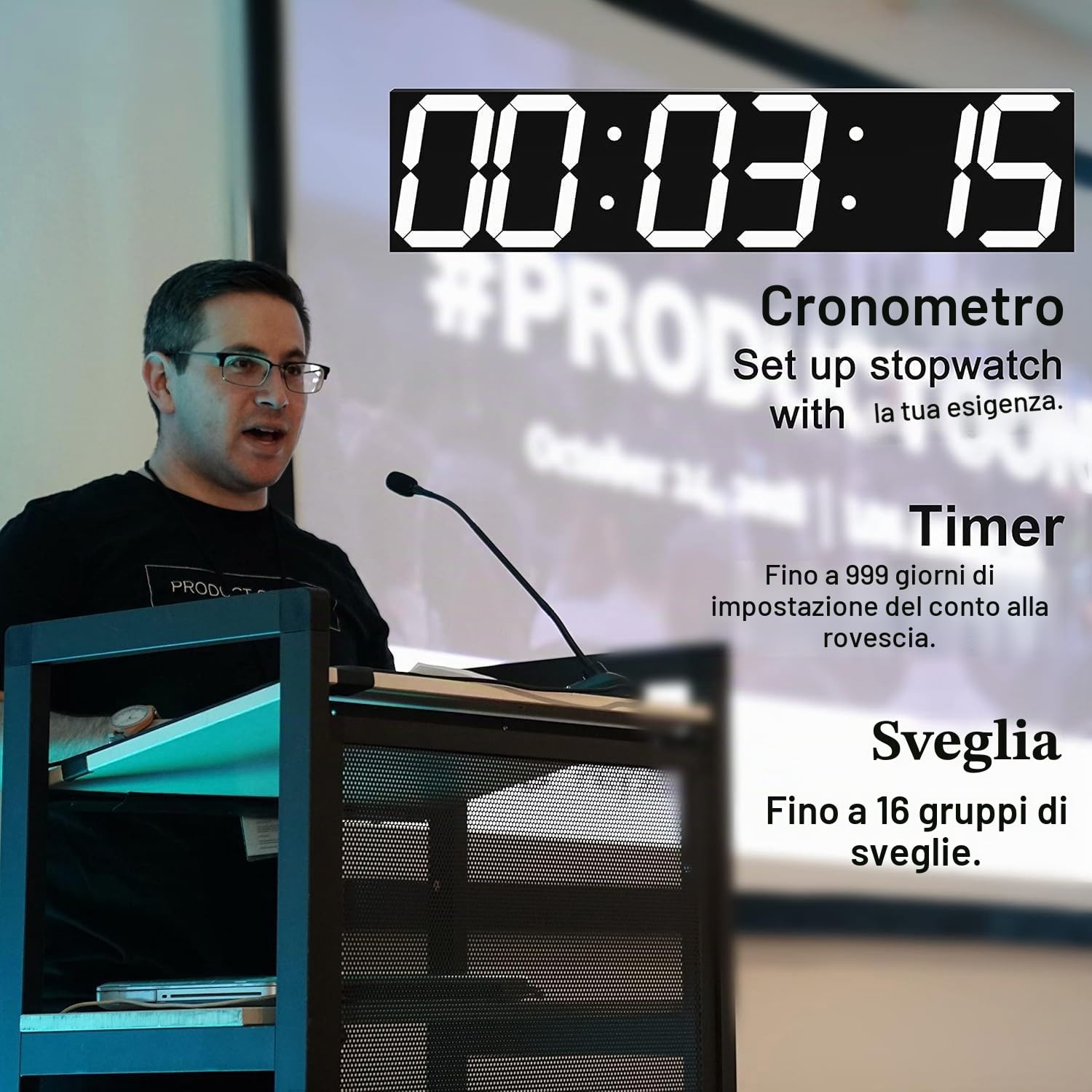 CHKOSDA Orologio digitale da parete, con dimmer automatico, con timer per conto alla rovescia con telecomando, display a LED largo 27.5in, 6 cifre, montaggio a parete, data e temperatura (bianco)