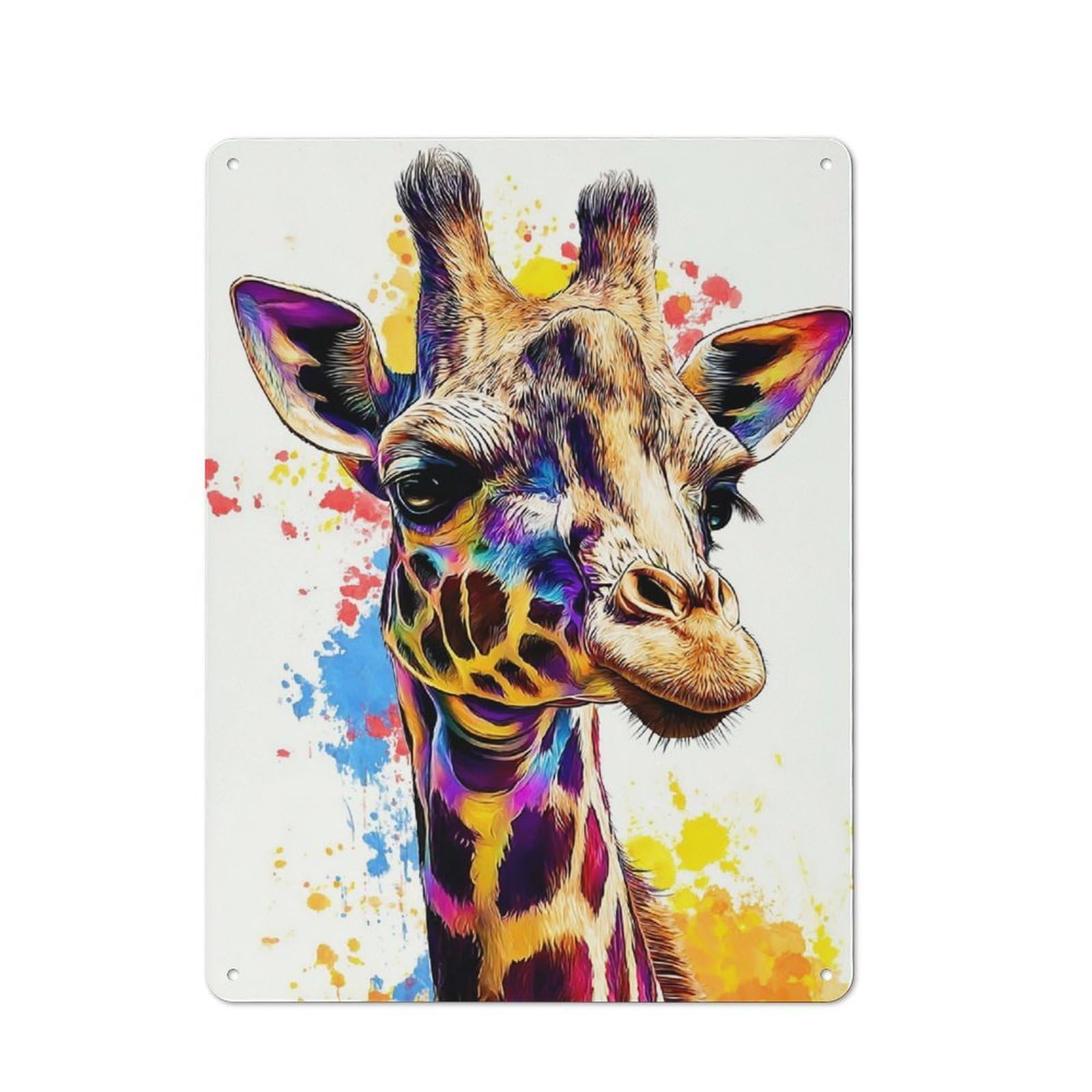 Junmoney Colorful Giraffe Portrait Art Tin Sign 40X30cm For Bar Or Restaurant, Retro Wall Decor, For Restaurant Interior Fans